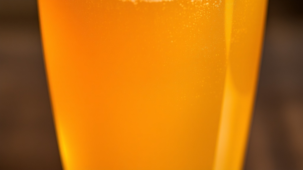 투명한 튤립 모양 잔에 황금빛 IPA 맥주가 담기며 풍성한 거품과 함께 홉의 향이 퍼져나가는 듯한 모습