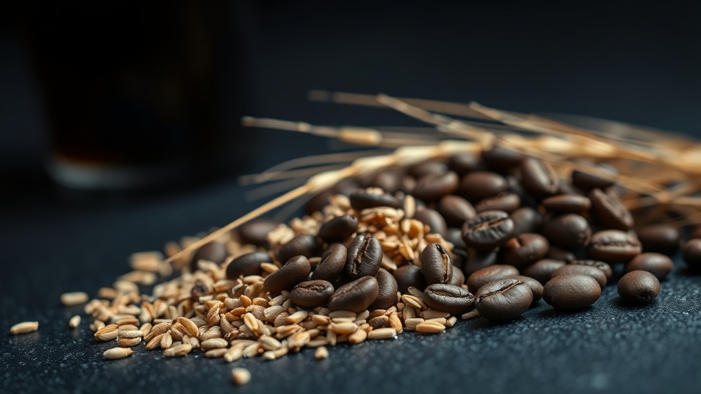 스타우트의 원료가 되는 강하게 볶은 보리와 커피 원두의 모습